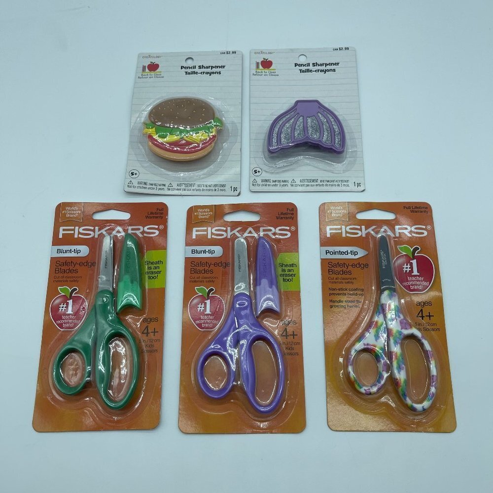 School Supplies Lot Childrens Fiskars Scissors Pencil Sharpeners 5 Count